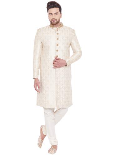 vastramay men's beige and gold silk blend sherwani set_vasmsw127bgnmvpgo_42