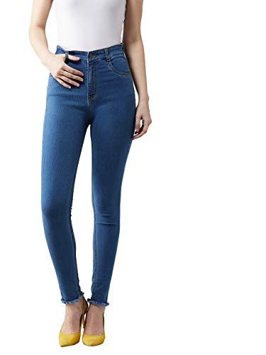 dolce crudo women's blue skinny high rise cropped length fringe detailing stretchable denim jeans(doaw18den02-91-115-32,blue,32)