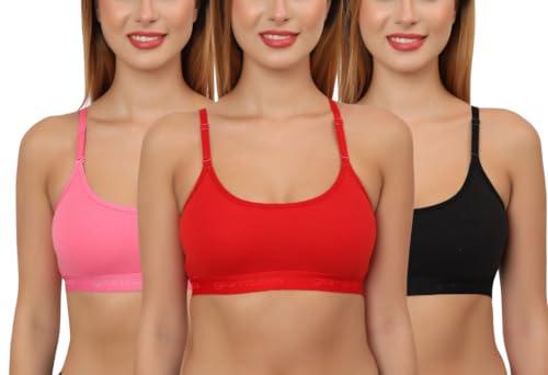 glamoras women & girls poly cotton non padded wire free full coverage beginners bra, teenager bra with adjustable straps, size: 30-40, pack of 3