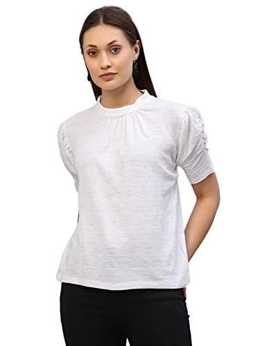 rigo women white puff sleeve self texture top