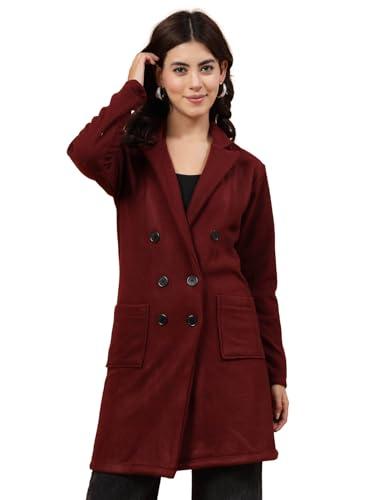 rigo polar fleece long overcoat for women | full sleeves, regular fit, lapel collar women's jacket | winter wear over coat for women