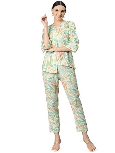 readiprint fashions shirt style cotton fabric green color co-ord set