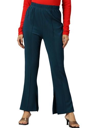 ausk women trouser || bell botton with slint cut trouser for women (color-teal)