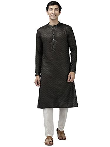 see designs men olive & beige woven design thread work kurta with pyjama - sdkt105501xs (xs)