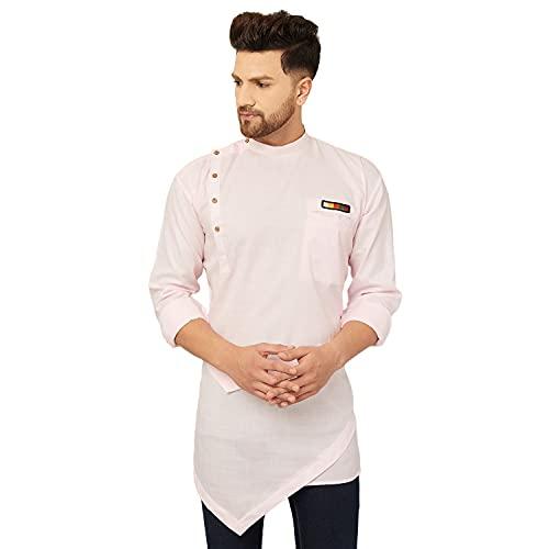 ben martin men's cotton & linen angrakha short kurta,pink 38