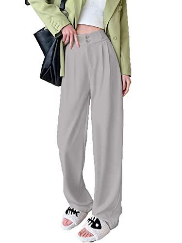 aahwan solid grey high waist korean baggy parallel loose formal pant for women's & girls' with pocket (220-grey-m)