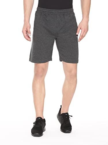 pepe jeans athleisure men knit cotton stretch shorts | breathable cotton jersey, gym and casual wear | with drawstring and zip pocket in black melange - m