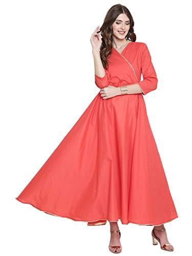 sera women's cotton anarkali kurta (la5108_coral_x-large)