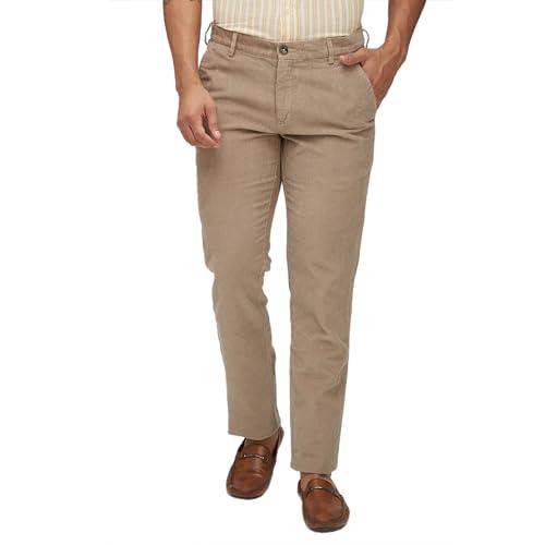 colorplus men's slim fit solid piece dyed pattern pure cotton flat front casual trouser (size: 36)-cmtr11911-f4 medium fawn