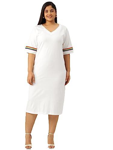 therebelinme plus size women's white solid color cotton patch stripe detail dress(xxxxxl)