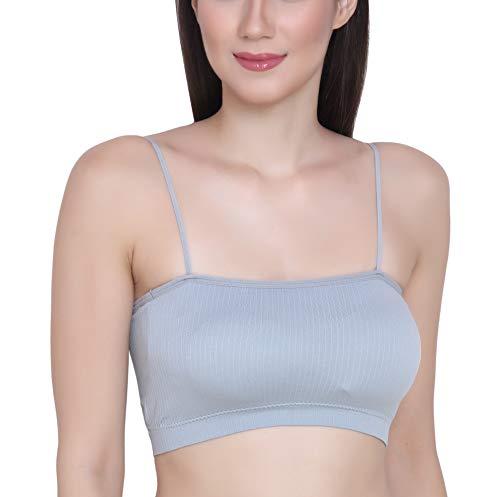 glamoras bandeau, women girls spaghetti strap bandeau tube top ribbed wire free bralette-grey color