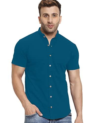 ausk men's regular fit half sleeves casual shirt teal