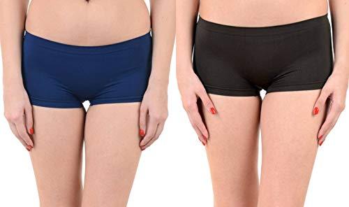 glamoras women's nylon, polyester & spandex boy shorts (pack of 2) (glwpc0014_black & blue_free size)