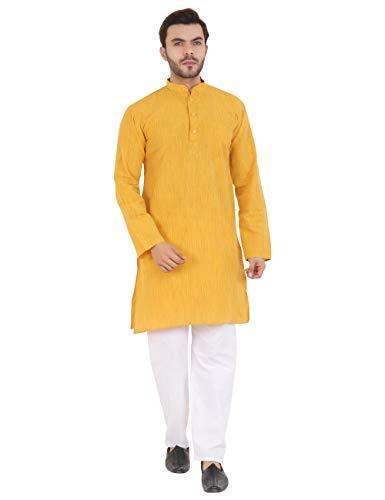 latest chikan garments latest chikan men's pure cotton banded collar elegant kurta (medium, 38, yellow)