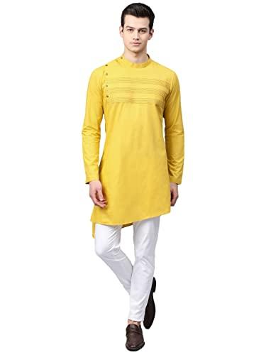 see designs mustard & white cotton regular fit embroidered kurta set yoke designs_sdmdwkt80901m