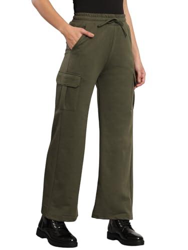 q - rious women's cargo style flared trouser (olive_28)