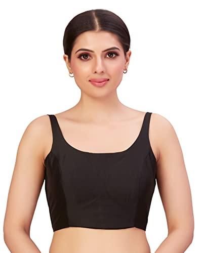 studio shringaar women's polyester sleeveless satin padded saree blouse(black, 36)