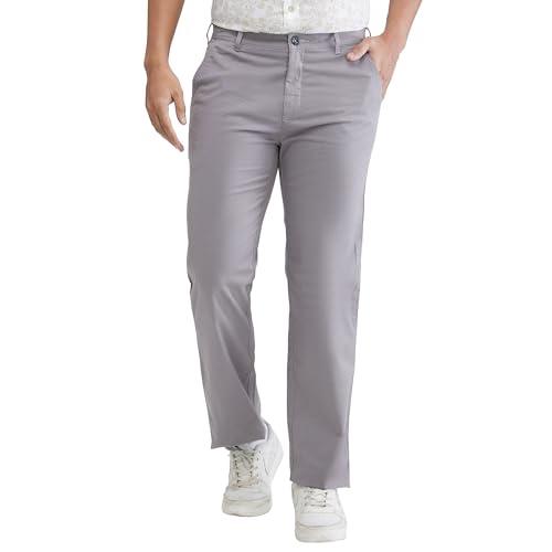 colorplus men's regular fit solid piece dyed pattern cotton blend flat front casual trouser (size: 34)-cmtv11939-g5 medium grey