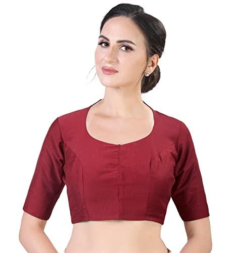 studio shringaar women's polyester readymade soft solid colored saree blouse with short sleeves(maroon, 38)