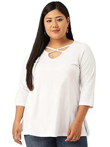 therebelinme plus size women's white solid color neck cut out detail knitted top(xl)