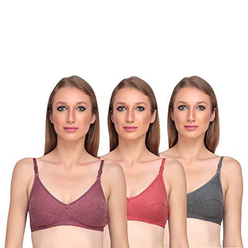 liigne women non padded bra - made of pure cotton full coverage non wired seamless pushup soft cup for t-shirt saree dress sports garment for daily use (pack of 3)