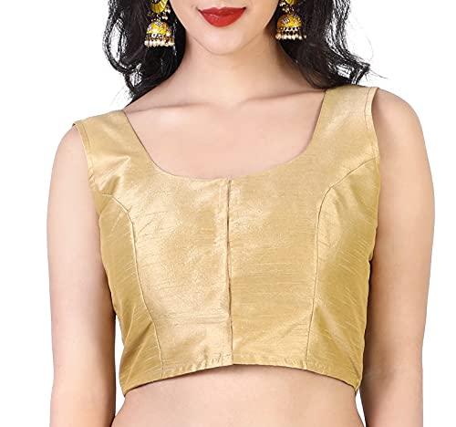 studio shringaar women's readymade polyester silk sleeveless saree blouse (gold, 34)