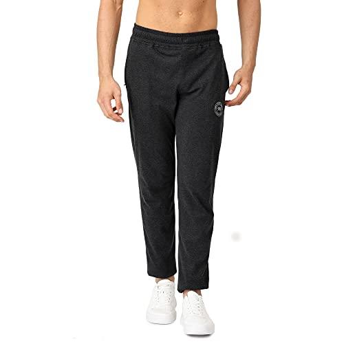 pepe jeans athleisure men slim fit cotton stretch track pants |sporty jersey lounge pants with encased elastic waist & side pockets in black melange - m