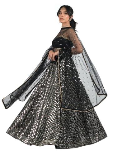 trendmalls black georgette embroidery sequence work semi-stitched lehenga choli with net dupatta for women-l262-black (wedding-party-bridal-latest-lehenga-choli_free size)