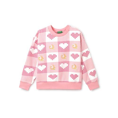 united colors of benetton regular fit round neck checked sweatshirt (size: 8-9 years)-23a3044ccs03i03z pink