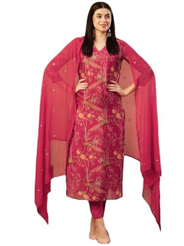 gosriki women's cotton blend straight printed kurta with pant & dupatta (shoko red-nw-gs_l_red_large)