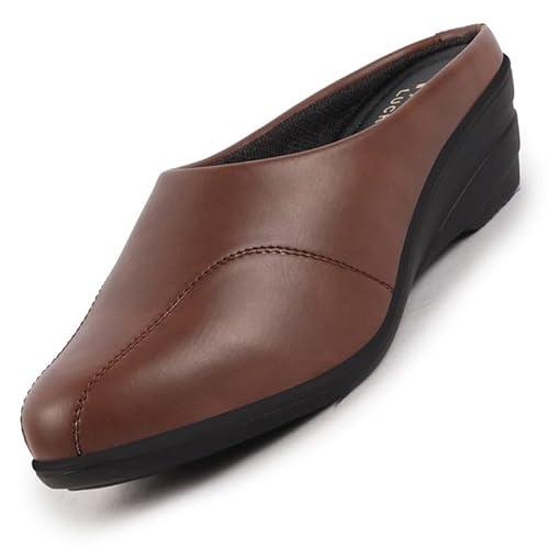 fausto fst fjdwc-7024 brown-38 women's brown formal back open platform wedge heel slip on mule shoes (5 uk)