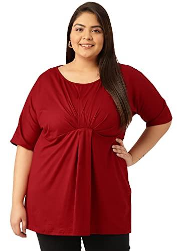 therebelinme plus size women's maroon solid color knitted pleated top(xxxl)