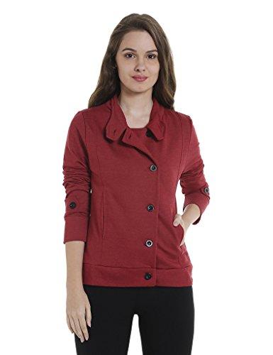 campus sutra women’s red solid cotton jacket regular fit for casual wear | collar with hoodie | single breasted | stylish jacket crafted with comfort fit & high performance for everyday wear