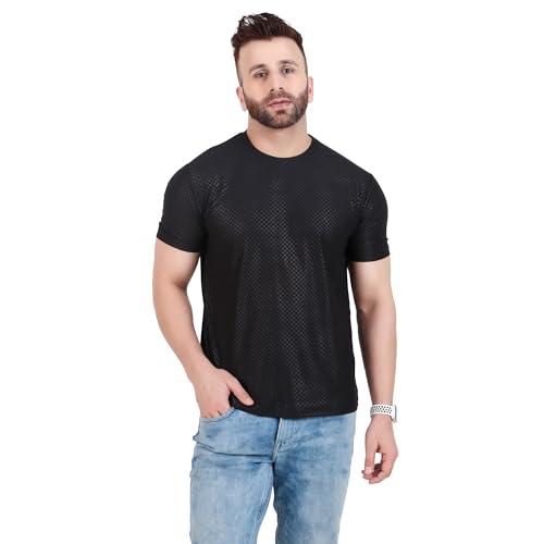 well quality sap knit polyester round neck half sleeve striped t-shirts for men's black