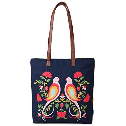 chumbak teal feathered mates tote bag - navy