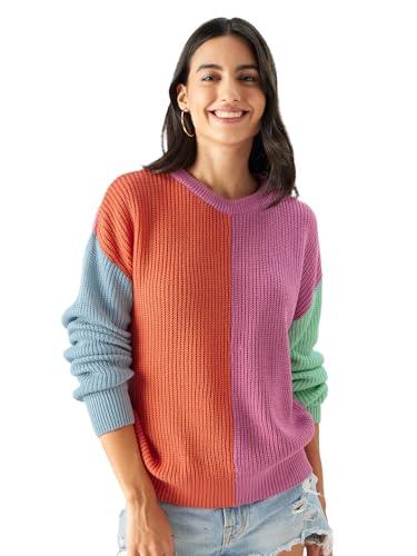 the souled store candy pop women and girls round neck long sleeve multicolor colorblocked acrylic oversized sweaters