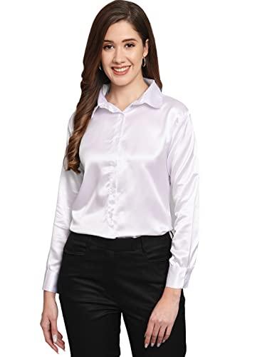 funday fashion women solid formal satin shirt (medium, white)