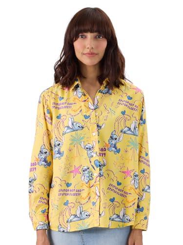 the souled store official lilo & stitch: fluffy women and girls long sleeve button front collared neck all over print regular fit shirts multicolour printed shirts casual full sleeve graphic