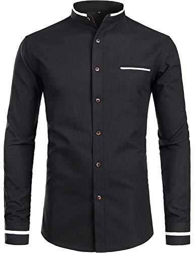 vida loca full sleeve mandarin collor cotton casual slim fit shirt for men's and boys (black, 38)