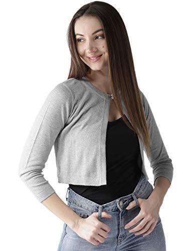 style quotient women solid grey cotton smart casual crop shrug