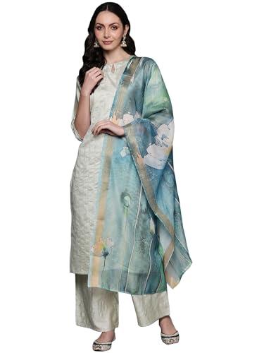 indo era women's sea green viscose striped straight kurta & palazzo with dupatta set (ddddd4708_large)