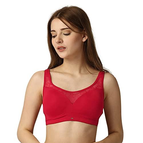 soie women full coverage polyamide spandex padded non wired lace detail cami bra, red, 36b