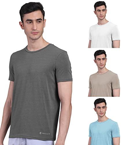 freecultr men's bamboo undershirt anti microbial anti odor breath tech super soft & comfort fit lounge wear and sleep wear t-shirt - size l pack of 4-charcoal,white,beach sand,chalk blue