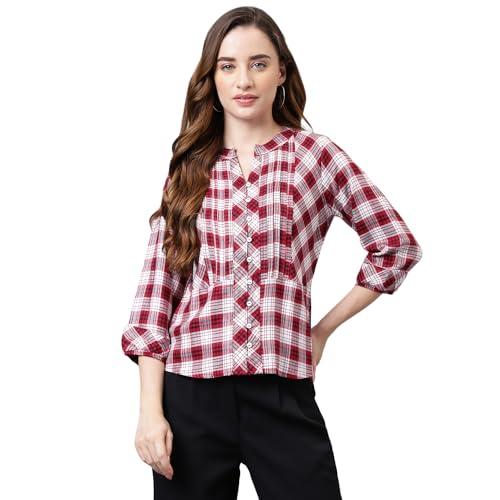 latin quarters women's red 3/4 sleeve yarn dyed blouse_s