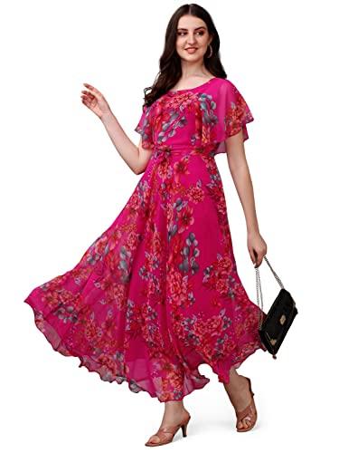 fashion2wear women's georgette flower digital printed casual full length stylish dress (large, pink)