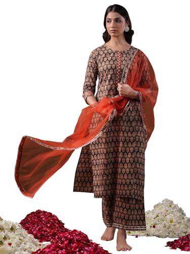 indo era women's printed cotton blend calf length straight kurta & palazzo with dupatta set (shdpu4717_xx-large)