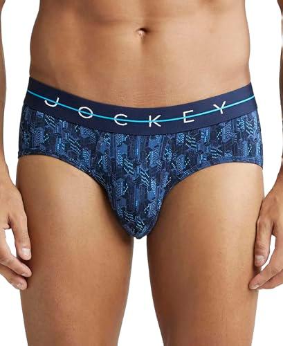 jockey ny01 men's super combed cotton elastane stretch printed brief with ultrasoft waistband (prints may vary)_navy_m