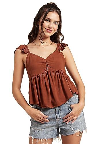 moomaya women solid ruffled short sleeves top, sweetheart neck, vacation top