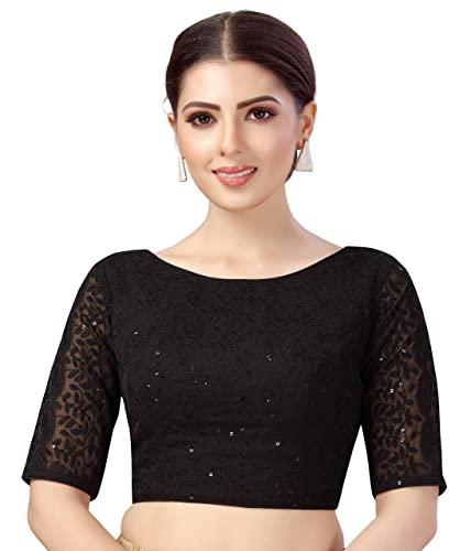 studio shringaar women's georgette elbow length sleeves chikankari saree blouse(black, 36)