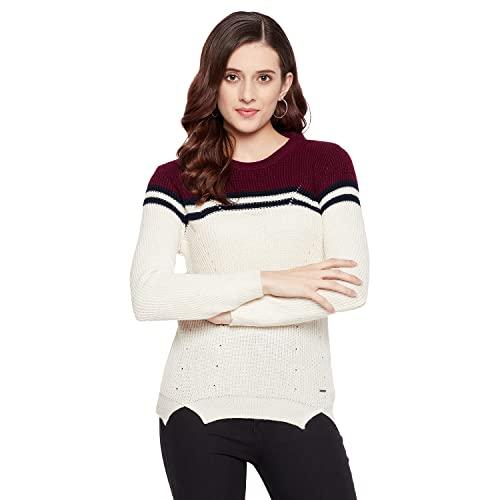 duke stardust women full sleeve sweater (sds916_wine_xl)